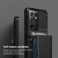 VRS Design Damda Glide Pro designed for Samsung Galaxy S21 ULTRA case cover wallet [Semi Automatic] slider Credit card holder Slot [3-4 cards] - Black Groove