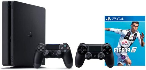 Playstation 4 console shop with 2 controllers