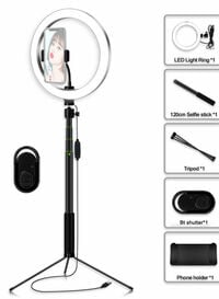 Generic Dimmable Led Ring Video Light With Selfie Stick Tabletop Tripod Multicolour