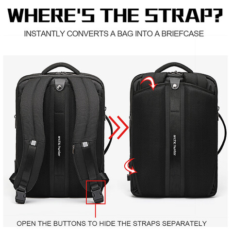 Arctic Hunter 3 in 1 Expandable Backpack 18 inch Water Resistant Travel Business Laptop Bag for Unisex with Built in USB and Headphone port B00345 Black