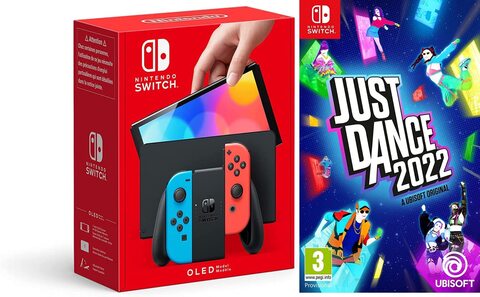 Nintendo Switch OLED Model with Neon Red and Blue Controllers