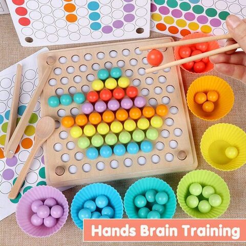 Kid Hands Brain Training Toys Math Game, Educational Toy Wooden Clip Beads Game