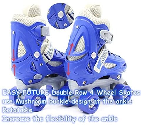 EASY FUTURE Roller Skates Adjustable Size Double Row 4 Wheel Skates Children Skates for Boys And Girls Including Protective Gear Knee Elbow Wrist Blue XS (27-30)