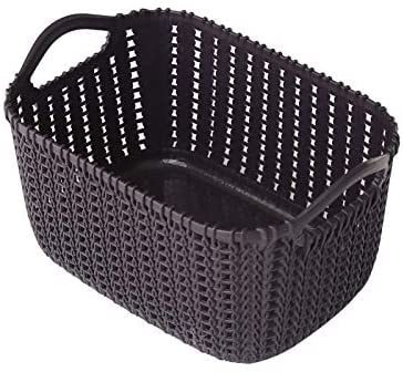 Home Storage Basket, Bathroom Weaving Plastic Storage Baskets Bins Organizer with Handles -DARK GREY (MEDIUM)1PC