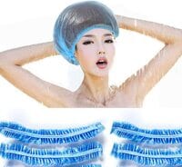 Na Disposable Shower Cap, 100 Pcs Shower Caps, Waterproof Blue Plastic Elastic Hair Bath Caps, For Women Kids Girls, Hotel And Hair Solon, Travel Spa, Home Use (Blue)