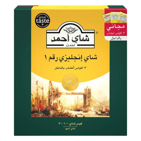 اشتري شاي احمد -شاي الفطور الإنجليزي شاي أسود - 100 كيس شاي (رقم 1) + 3 أكياس اعشاب أو شاي فواكه مجانا في السعودية