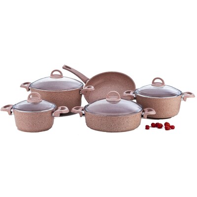 Emsan Rich Light Gray 9 Pieces Granite Cookware Set