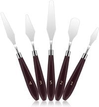 Generic Generic 5Pcs Stainless Steel Paint Scraper, Wooden Handle Palette Painting Knife Set, Watercolor Oil Acrylic Paint Spatula, Metal Art Tools, Oil Painting Accessories