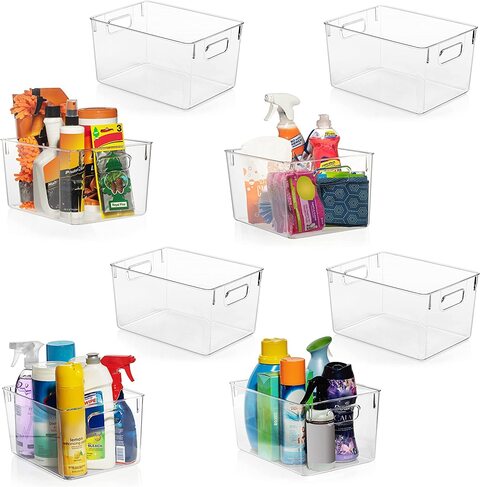 8pcs Clear Plastic Bins For Fridge, Kitchen Cabinet, Pantry Organization &  Stora