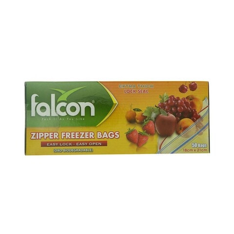 Falcon Oxo-Biodegradable Zipper Freezer Clear 50 Bags