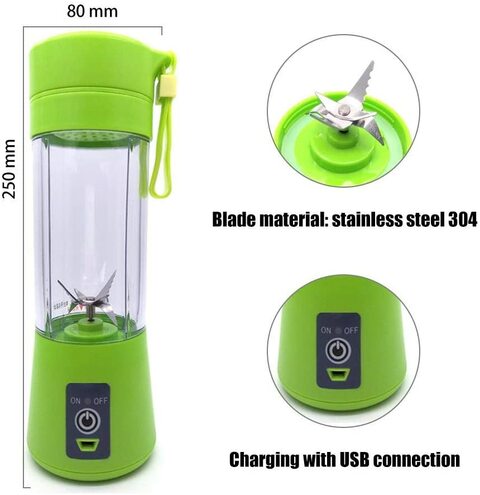 Portable Blender,Portable Juicer Cup Electric Fruit Mixer/USB Juice,  blender, Six Blades In 3D For Superb Mixing, 380mL - (Blue)