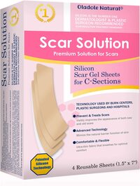 Oladole Natural Advanced Skincare Silicone Scar Sheets For C-Sections Scar Solution, Reusable Sheets (1.5&rdquo; X 7&rdquo;) For Hypertrophic And Keloid Scars From Injury, Burn, Surgery And More, 4 Sheets