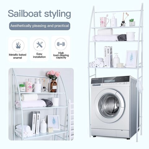SKY-TOUCH Washing Machine Storage Shelf Rack 3-Tiers, Bathroom Shelves Toilet Shelf Space-Saving,Easy to Assemble Bathroom Storage Shelf No Drilling - White