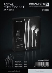 Royalford Royal Cutlery Set, 24 Pcs, Stainless Steel Spoon, RF10333 Cutlery Set For 6 People Spoon, Knife And Fork Sets Ideal For Home/ Party/ Restaurant Mirror Polished, Dishwasher Safe, Multicolor