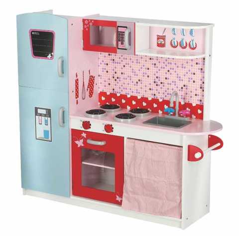Wooden DollHouse Kit Kitchen and fridge DIY Toy Realistic 3D with Furnitures Birthday Gift For Girl 112*31*102 CM RW-17554