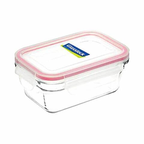 Glasslock Rectangular Food Container Clear/Pink 400ml