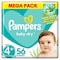 Pampers Aloe Vera Taped Diapers, Size 4+, 10-15kg, Mega Pack, 56 Diapers&nbsp;