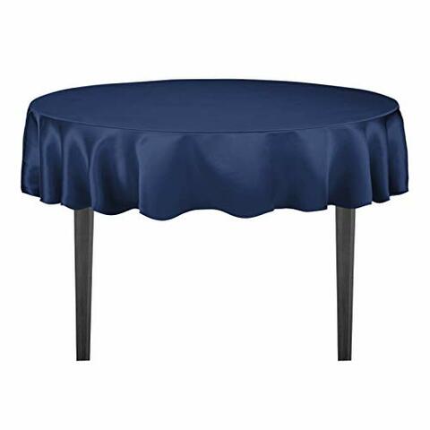 Linentablecloth 90 Inch Satin, Navy Blue And White Round Tablecloth