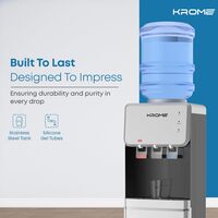 Krome Top Loading Water Dispenser, Hot, Cold And Normal Water, Floor Standing, Made With Stainless Steel Tank And Food-Grade Silicone Gel Tube, Child Lock For Hot Water, Silver &amp; Black, KR-WDTL 3TB