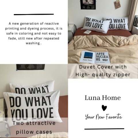 LUNA HOME Premium Queen/Double size 6 pieces Constructor Design with 2 Print Pillow Covers, Plain Beige and Brown color.