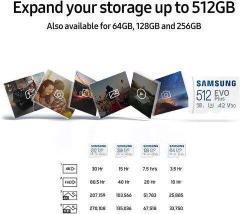 Samsung EVO Plus, 64GB, MicroSD, XC UHS-I U1, 130MB/s, Full HD &amp; 4K UHD Memory Card With Adapter (MB-MC64KA), Blue
