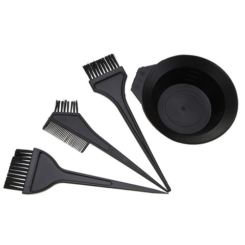4Pcs Set Black Hair Dyeing Accessories Kit Hair Coloring Dye Comb Stirring Brush Plastic Color Mixing Bowl DIY Hair Styling Tool
