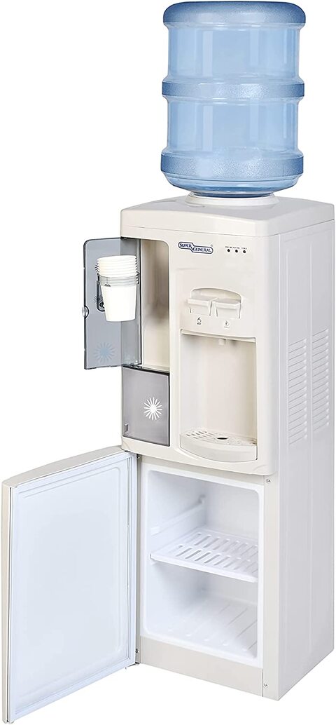 Super General Hot And Cold Water Dispenser, Water-Cooler With Cabinet And Cup-Holder, Instant-Hot-Water, 2 Taps, Sgl 1171, White/Grey, 31.2 X 32.5 X 96 Cm, 1 Year Warranty