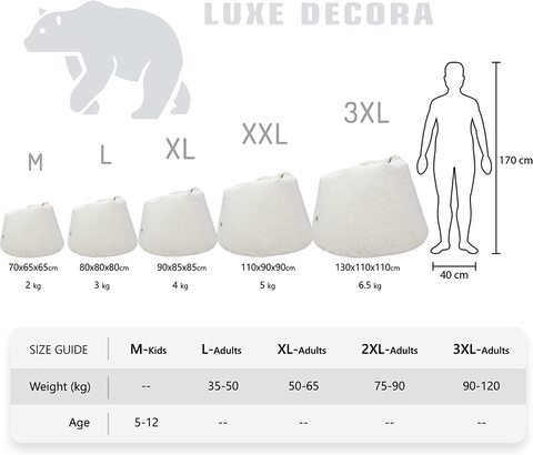 Luxe Decora CloudSac - Soft Fluffy Bean Bag (XL, Artic White)