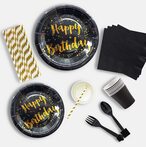 اشتري Party Time 61-Pieces Black and Gold Theme Dinnerware Sets, Elegant and Durable Party Supplies For Birthday Party Disposable Tableware Sets في الامارات