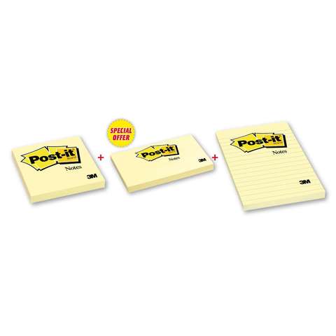 3M Post-it Sticky Notes Canary Yellow 100 PCS Pack of 3