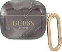 CG Mobile Guess TPU Shinny New Marble Case With Anti-Lost Carabiner Compatible For Airpods 3 - Stylish Elegant Design 360&deg; Protection - Scratch &amp; Dust Resistance Cover Officially Licensed (Black)