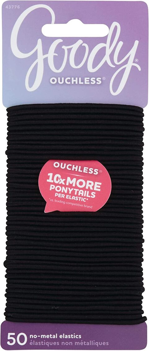 Goody Women&#39;s Ouchless Elastics, Black, 50 Count, 2mm For Finer Hair