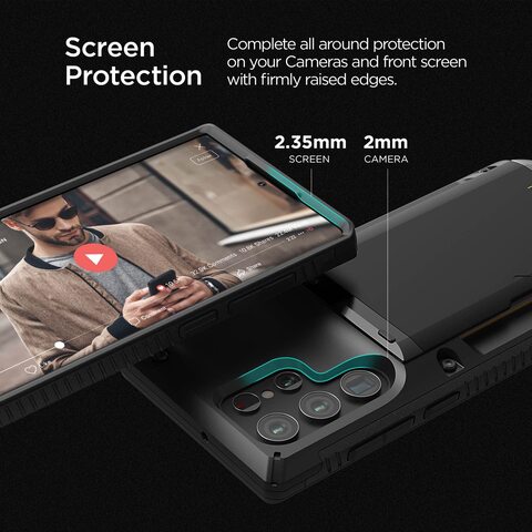 VRS Design Damda Glide Pro designed for Samsung Galaxy S22 ULTRA case cover (2022) wallet [Semi Automatic] slider Credit card holder Slot [3-4 cards] - Black