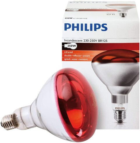 Philips 250 Watt Infrared Heat Lamp Bulb, 230-250V, Red Light Bulb, E27 ES (Made in Korea)