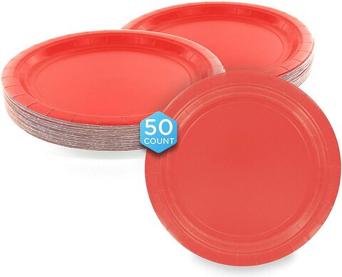 Party Time 50 Pieces Red Disposable Paper Plates 9