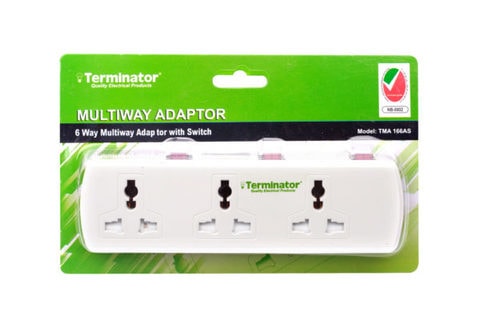 Terminator - 6 Way Universal T Socket With Three Switches And Indicator Esma Approved