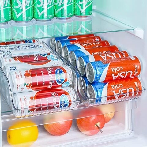 Clear Can Organizer for Refrigerator, Soda Can Drink Holder, Dispenser Bin Beverage Container, Stackable for Fridge &amp; Pantry (2 Pcs)