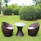 Ex Furniture Set 3 Piece Balcony Bird&#39;S Nest Rattan Chairs Cushion Glass Coffee Table Indoor/Outdoor Garden (Brown)