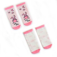 Milk&amp;Moo Buzzy Bee and Chancin Baby Socks, Newborn Socks, Soft, Cotton, Cute, Warm, Breathable, Baby Girl Socks, Non Slip, Grip Socks, 0-12 Months, 4 Pairs