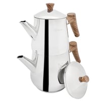 Serenk Traditional Turkish Tea Pot, 18/10 Stainless Steel, Rapid Boil Stove Top Tea Kettle, 2 Lids, Extra Strong Forged Thermo-Capsule Bottom, Mirror Polished Design, 3 Qt