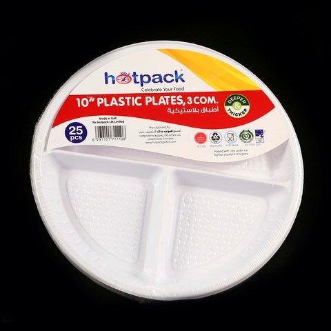 Hotpack - Plastic Round Plate - 10 Inch, 3 Div - 25Pcs price in UAE ...