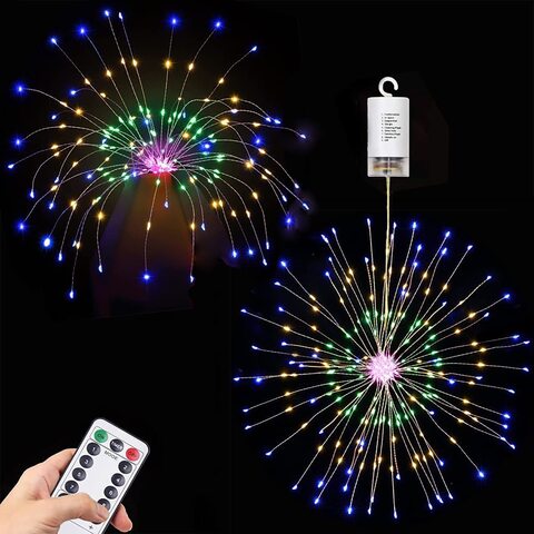 Jjone Outdoor String Lights, 2Pack Fairy Light, Waterproof Firework Lights Copper Wire Lights, 200LED 8 Modes With Remote Control (200LED, Colorful - Battery)