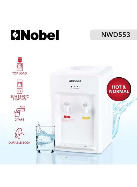 Nobel Table Top Water Dispenser, 2 Taps Hot And Normal, White, NWD553 (Durable Body &ge;5L/H, 85-95 C, Heating Capacity)