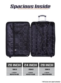 PARA JOHN  3-Piece Hard Side ABS Luggage Trolley Set 20/24/28 Inch Black