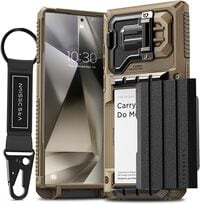 VRS Design Damda Glide Ultimate for Samsung Galaxy S24 ULTRA case cover wallet [Semi Automatic] slider Credit card holder Slot [4 cards] &amp; Camera lens Protector Kickstand - Khaki