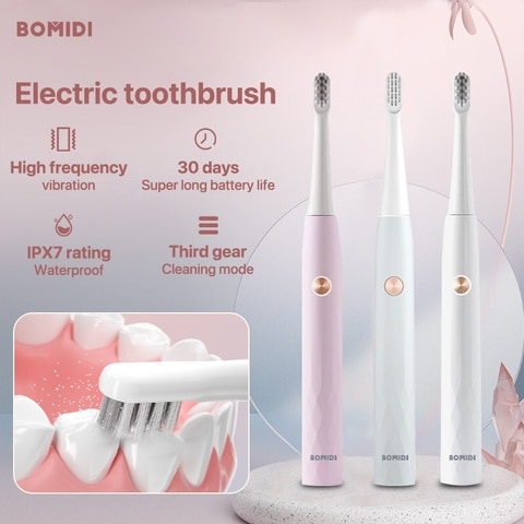 Bomidi T501 فرشاة أسنان كهربائية بالموجات فوق الصوتية اهتزاز عالي التردد تنظيف عميق فرشاة أسنان قابلة لإعادة الشحن IPX7 مقاومة للماء - أبيض