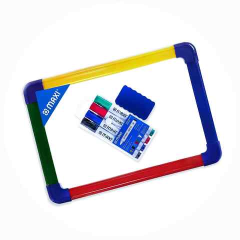 Maxi Double Sided A4 Whiteboard with Markers and Eraser Multicolour