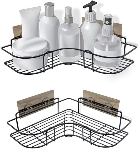 Adhesive Shower Caddy Basket Shelf , Iron Organizer Storage Bathroom Shower  Rack , Wall Mounted and No Drilling Kitchen Free Punch Condiment Storage  Basket 