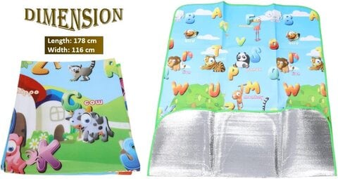 Baby Play Mat Single Side Climbing Mat, Anti Slip Soft Crawling Mat with Fabric Covering Edge, Drawing of Alphabet Figures &amp; Animals