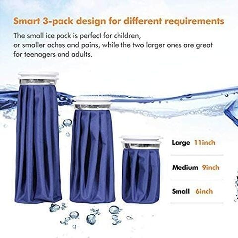 Aiwanto 3 Pack Reusable Ice Bag Hot Water Bag for Injuries Hot &amp; Cold Therapy and Pain Relief, 3 Sizes, by Ashnna (6&quot;/ 9&quot;/ 11&quot;)